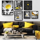 Желтый стиль пейзаж Картина Декор для дома искусство печать на стене черно-белый пейзаж для гостиной