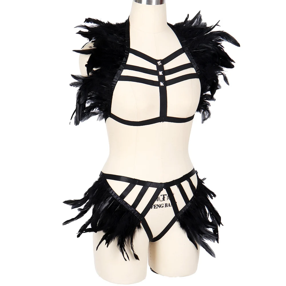 Halloween Carnival Feather Harness Belt Punk Accessories Sexy Body Elastic Strap Sword Lingerie Garter Dance Rave Outfit Wear - купить по