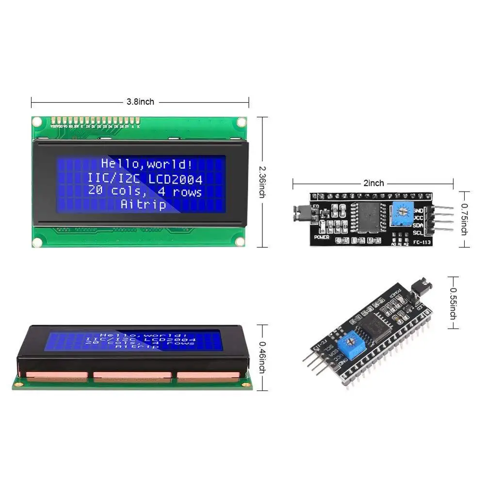 ЖК-дисплей 2004 дюйма IIC/I2C 20x4 5 В символьный синий ЖК-экран с подсветкой IIC I2C для