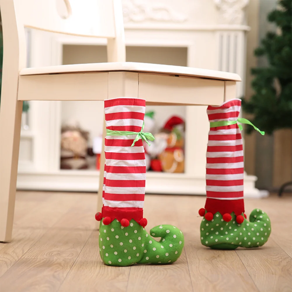 BESTOYARD Christmas Table Chair Leg Covers Socks Elf Elves Feet Shoes Legs Party Decorations Novelty Christmas Dinner Table Decoration 2PCS 