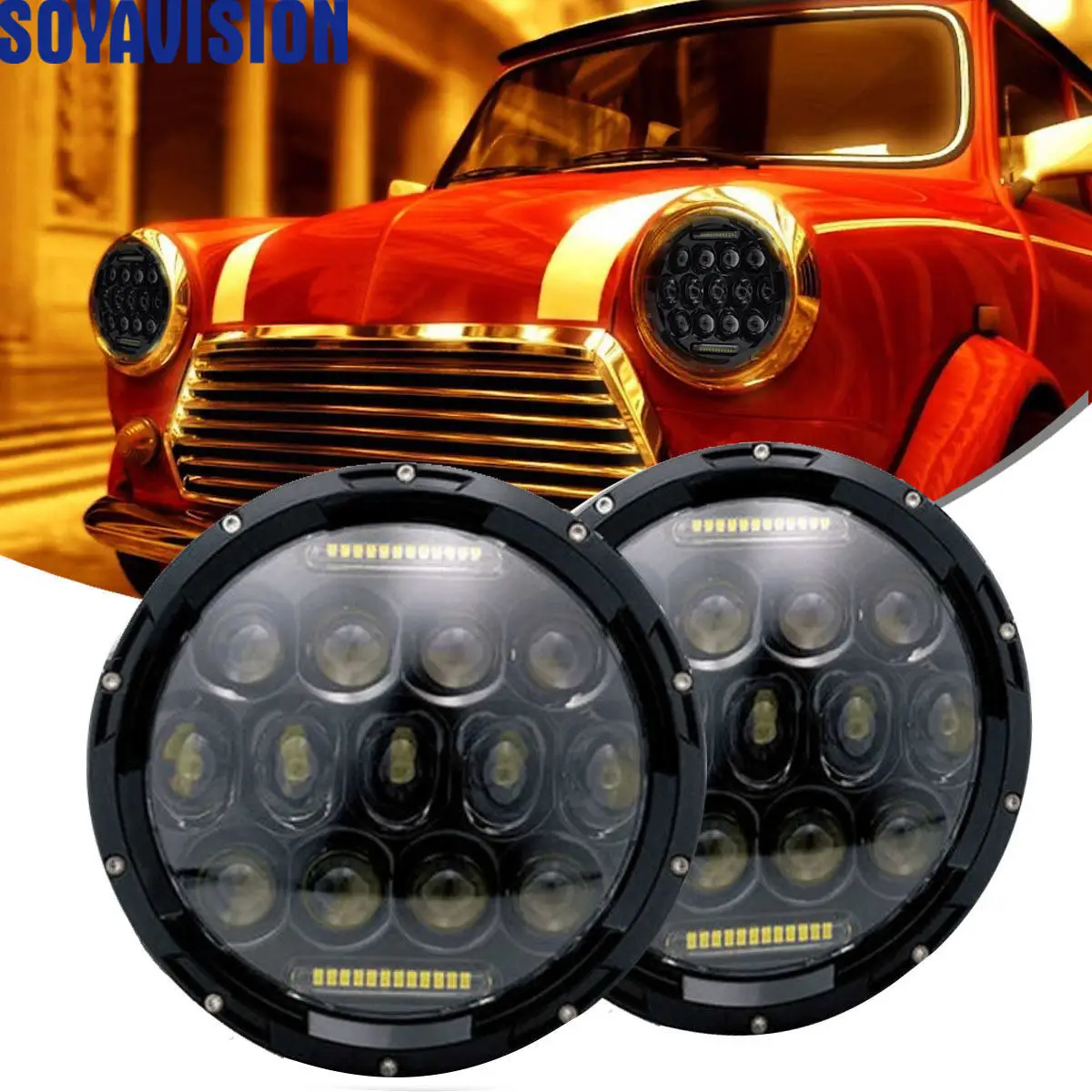 Для lada niva 4x4 7 дюймов Круглая светодиодная фара Halo Ring Angel Eye DRL Янтарный поворотный