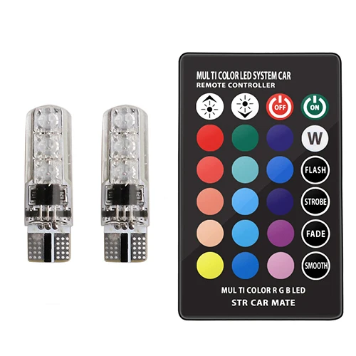 T10 светодиодный W5W сигнальный светильник Canbus RGB свет для чтения 194 168 501 стробоскоп красочный многорежимный автомобильный лампочка с пультом дистанционного управления 12 В - Испускаемый цвет: 2LED 1control