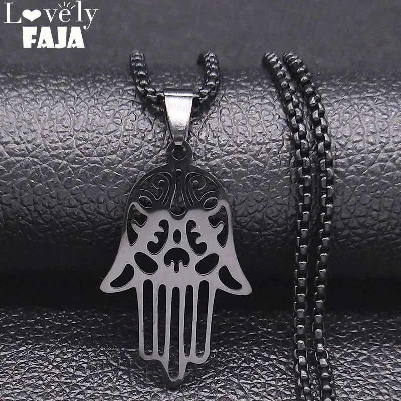 Ожерелье цепочка из нержавеющей стали Hamsa N1036S03 для мужчин черное ожерелье с