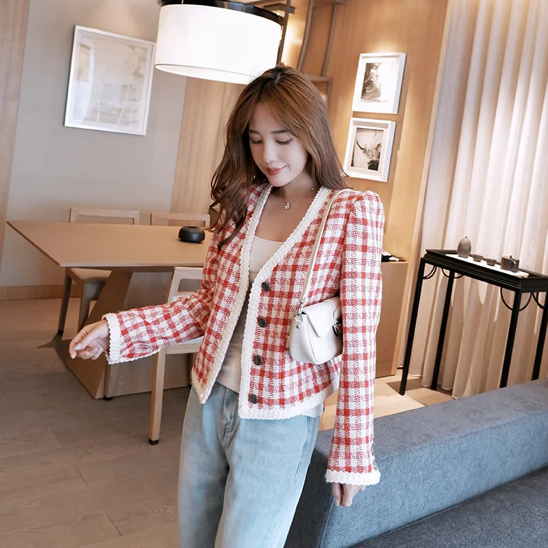 Осень 2020 модные твидовые пальто и куртки женская укороченная твидовая куртка