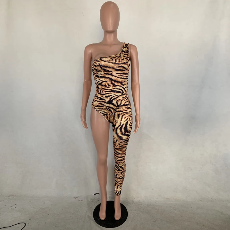 Женские спортивные длинные вечерние комбинезоны с принтом Cheetah, элегантные Обтягивающие Комбинезоны на одно плечо, сексуальные женские комбинезоны для ночного клуба, дропшиппинг