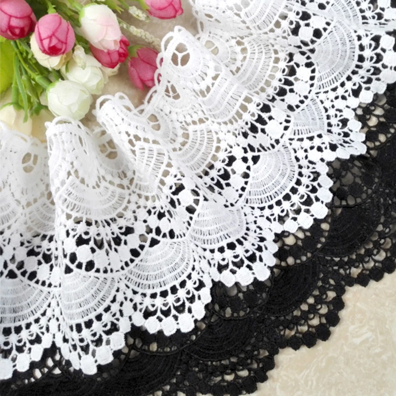 11-12cm Wide White and Black Water Soluble Milk silk Ribbon hollow Lace Trim Fabric for Christmas Sewing Bridal Wedding Crafts