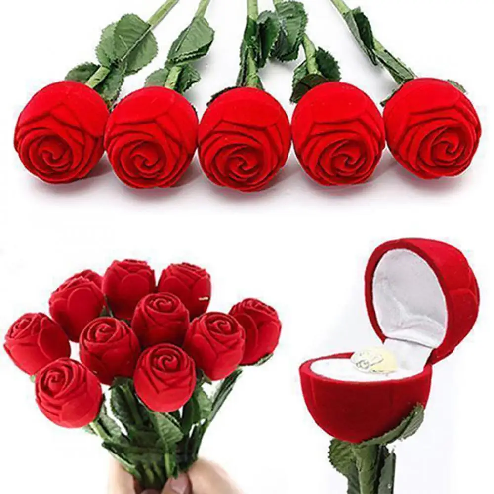 

Romantic Rose Ring Box Personalized Velvet Wedding Originality Gift Box Fashion Valentines Engagement Jewellery Packaging Box