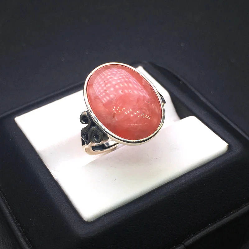 Женское кольцо родоchrosite CSJ вечернее из натурального серебра 13*18 мм для свадьбы