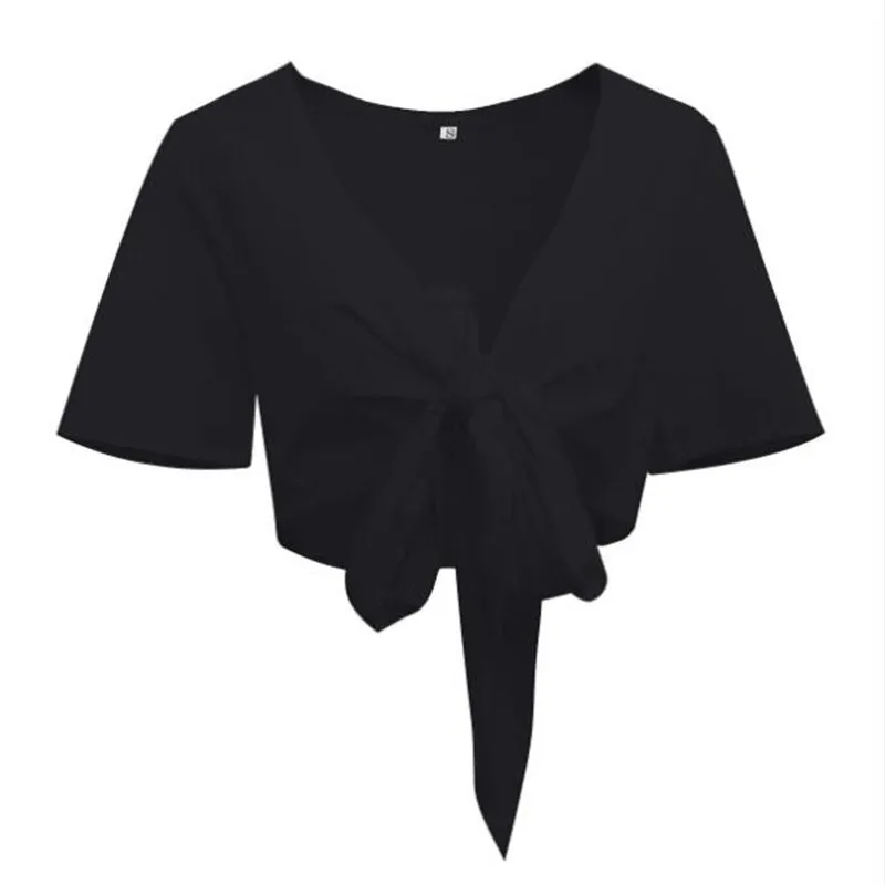 

2021 Summer Women Casual Short Blouse Shirts V Neck Lace Up Short Sleeve Shirts Fashion Female Blouses Tops