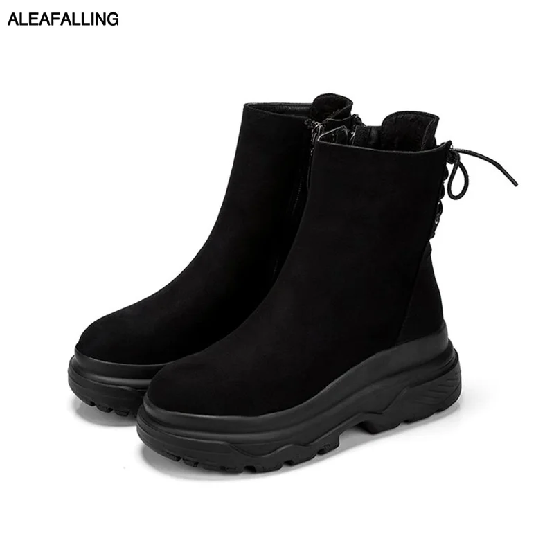 Aleafalling/черные женские ботинки на шнурках молнии черные Размеры 35 39 WBT196|Женские