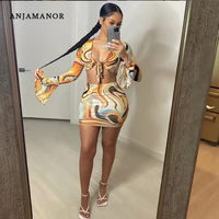 anjamanor abstract print sheer mesh two piece set womens skirt and shirt set summer clothing 2021 sexy club outfits d87 cc19