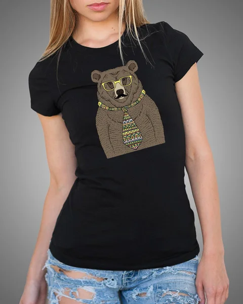 

Bear With Tie Funny Stylish T-Shirt Ladies Tees Woman Top Shirts
