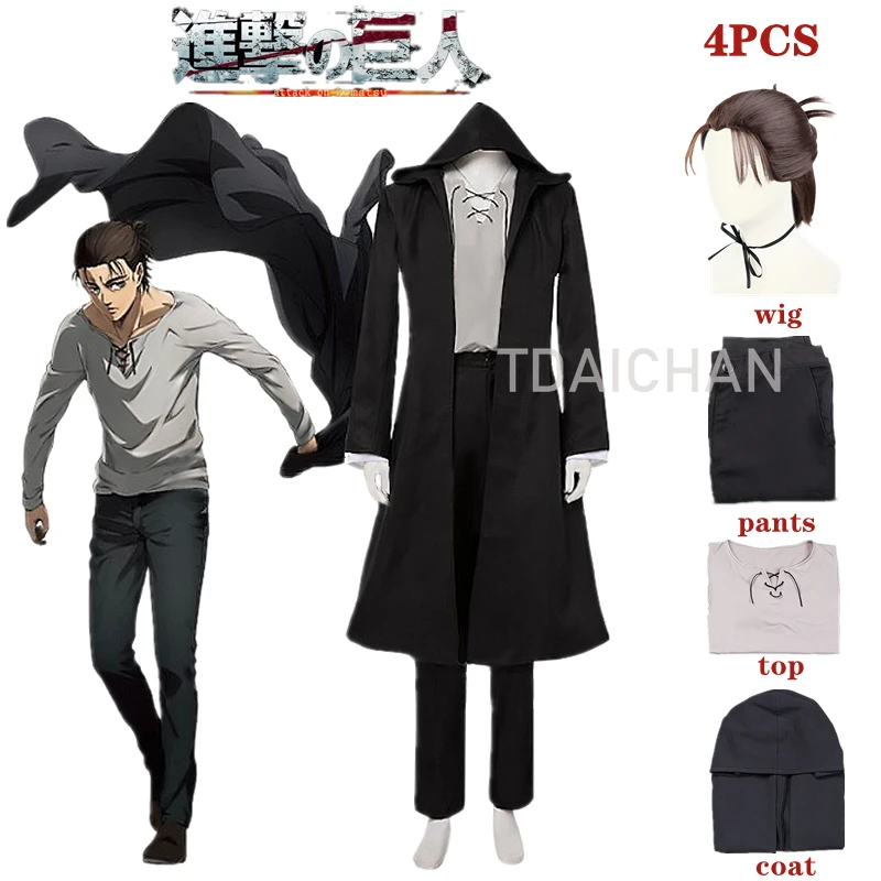 

Attack on Titan Cosplay Jaeger Eren Cosplay Costume The Final Season Uniform Wig Black Coat Anime Women Men Halloween Carnival