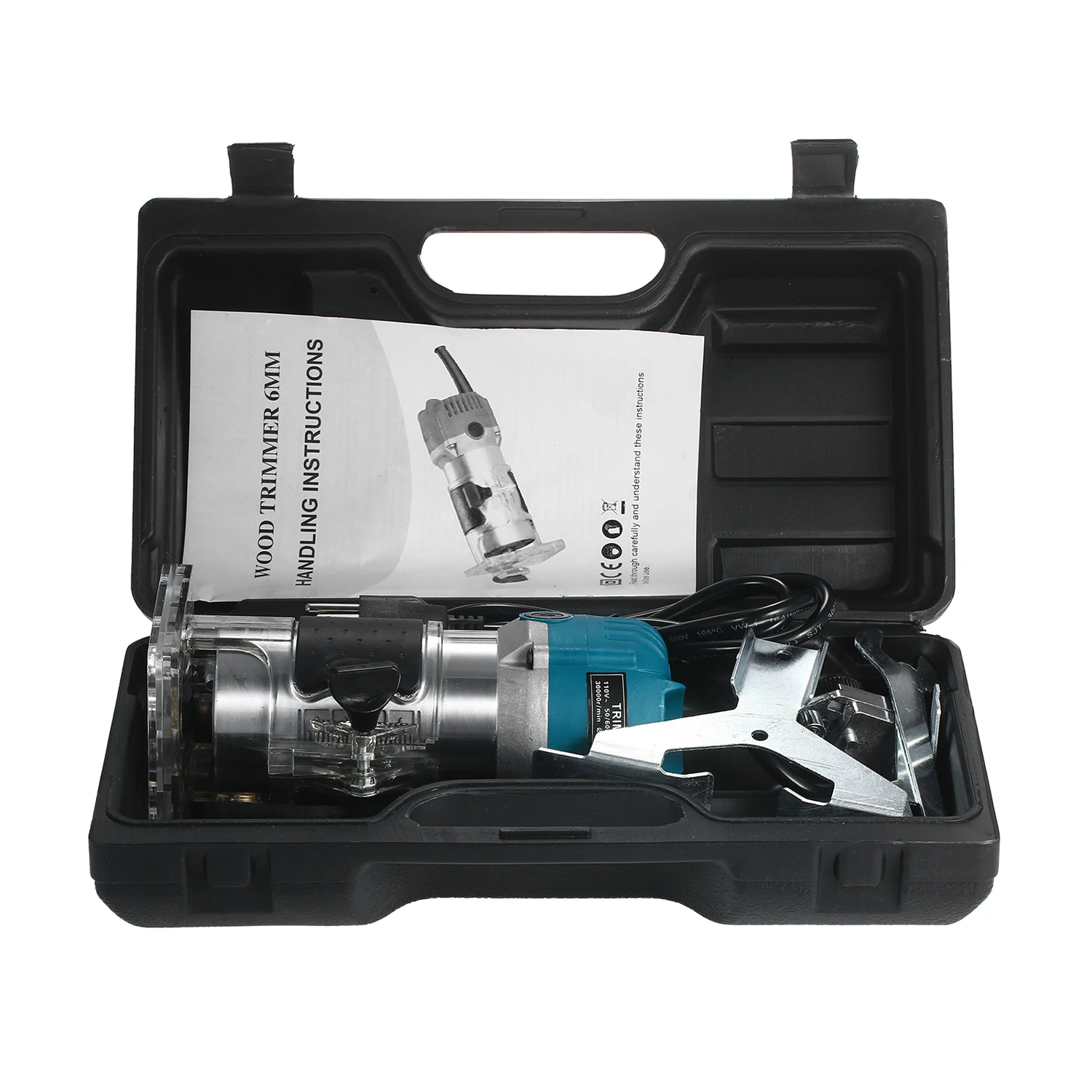 

110V 30000r/min Trim Router with Transparent Base Edge Guide Wood Laminate Electric Trimmer for Woodworking Trimming Slotting