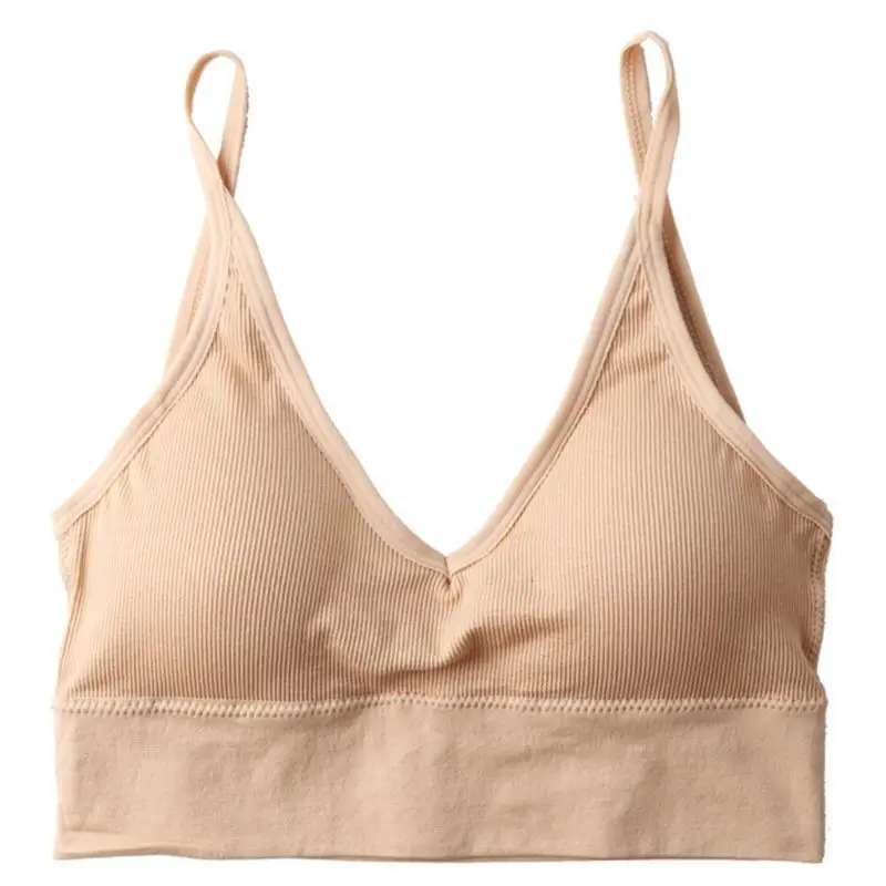 

Women Sexy V-Neck Ribbed Push Up Bra Deep U Backless Seamless Underwear Bralette