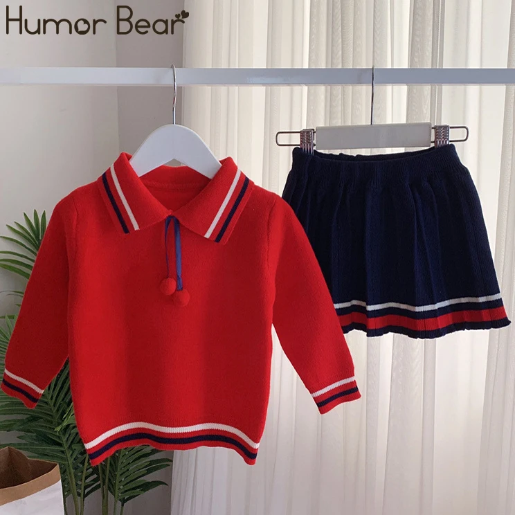 Humor Bear/ г. Модная одежда для маленьких девочек осенний пуловер, свитер+ плиссированная юбка, комплекты зимняя одежда для девочек От 3 до 7 лет