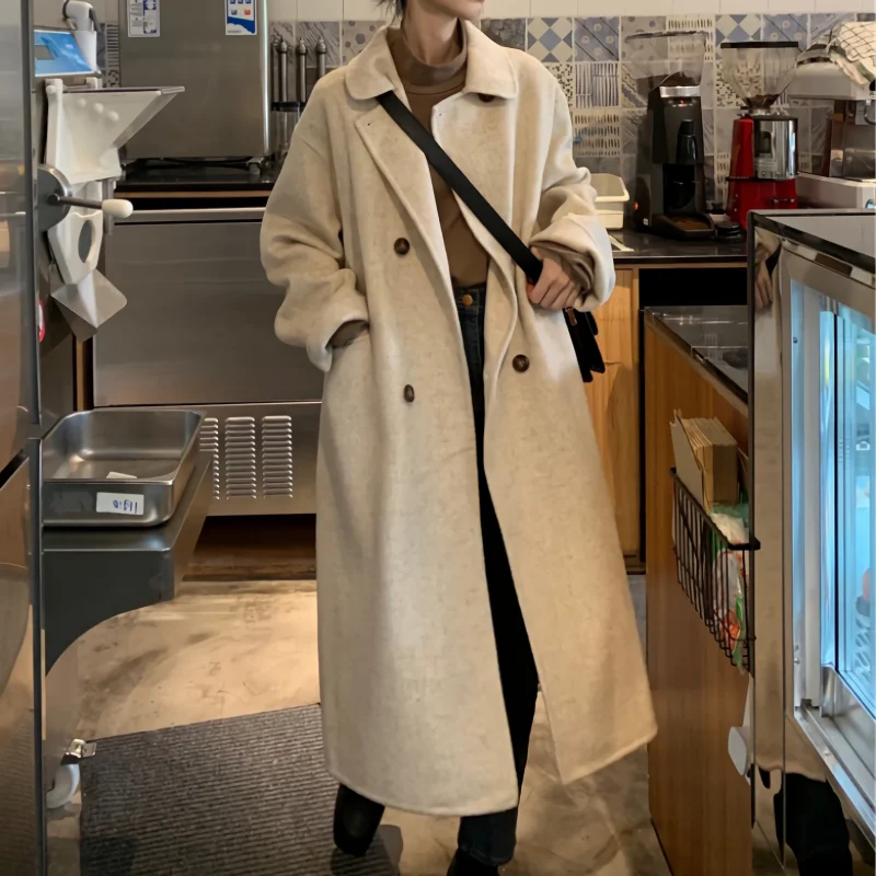 

2020 New Women's Large Size Loose Temperament Small Woolen Coat Autumn And Winter All-match Mid-length Woolen Coat Solid Color