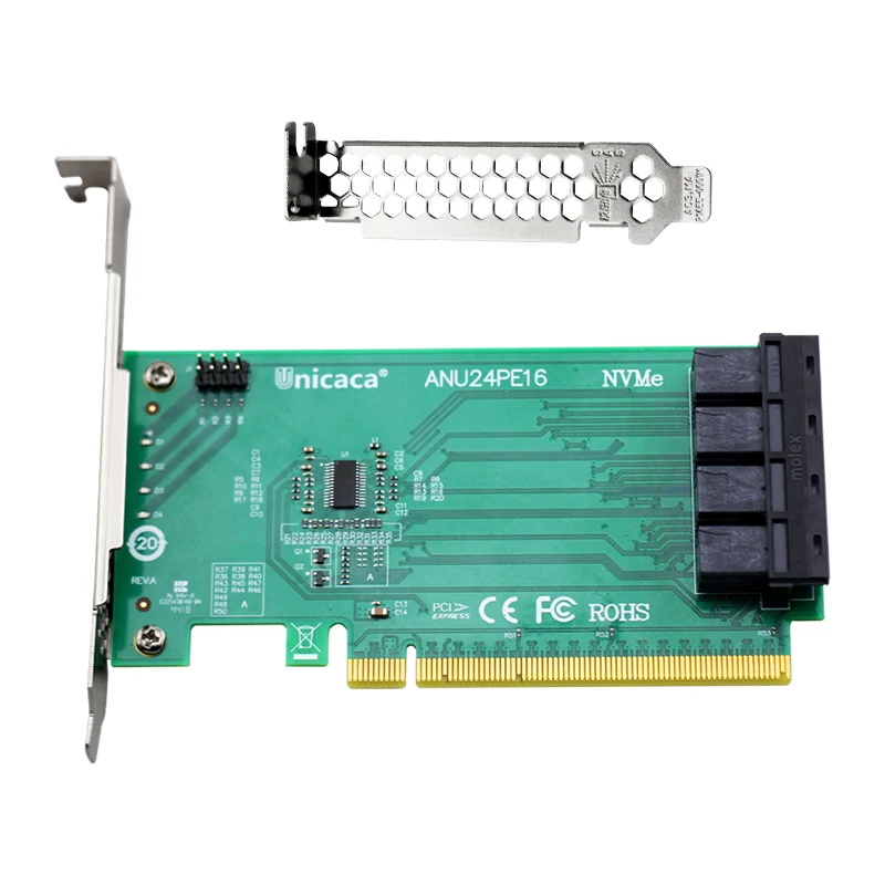 ANU24PE16 Nvme PCIe X16 U.2 SSD 4 порта riser Card SFF8643 к SFF8639 для NVMe SSD с 2 кабелем(ssd не входит