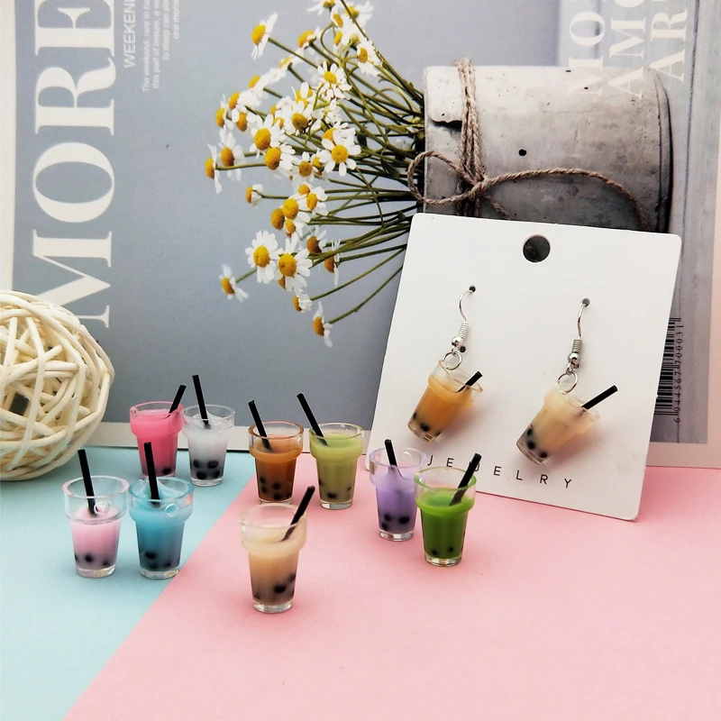 

10pcs 13*24mm Pearl Milk Tea Cup Resin Charms 3D Juice Bottle Pendants Fit DIY Earrings Fashion Jewelry Accessories Craft FX206