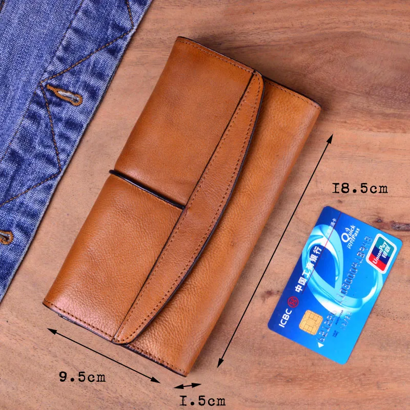

AETOO Original retro wallet men and women long wallet men's three fold zipper wallet buckle leather youth fashion retro wallet
