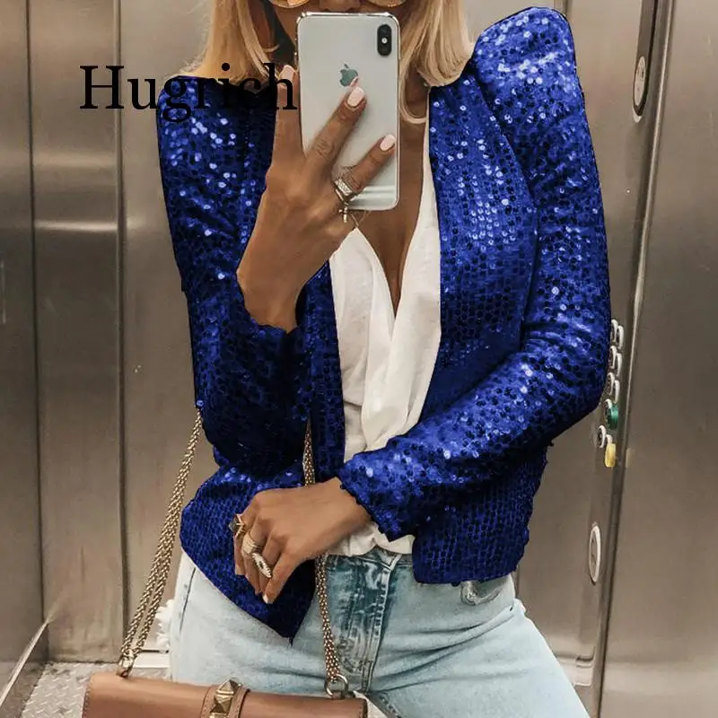 

2020 Sequins Jackets Glitter Night Club Long Sleeve Women Coat Fashion Gold Sliver Slim Autumn Shining Jackets Outerwear Female