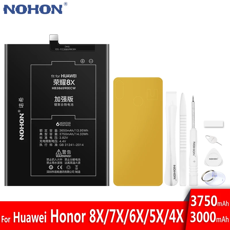 Аккумулятор NOHON HB386589ECW для Huawei Honor 8X 8C 7X 4X 6 8 Pro 9 10 Lite V10 V9 P9 Mate 9 Pro Сменный литий-полимерный батарея для мобильного телефона - изображение