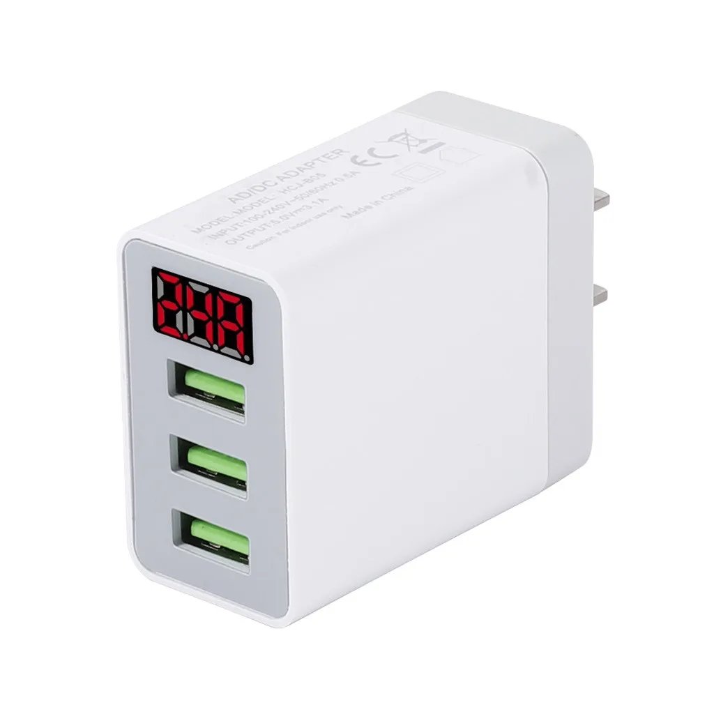 USB Adapter 3 Port Fast Quick Charge QC 3.0 Hub Wall Charger 3.1A Power Digital display US/EU/UK Charger-L01 | Электроника