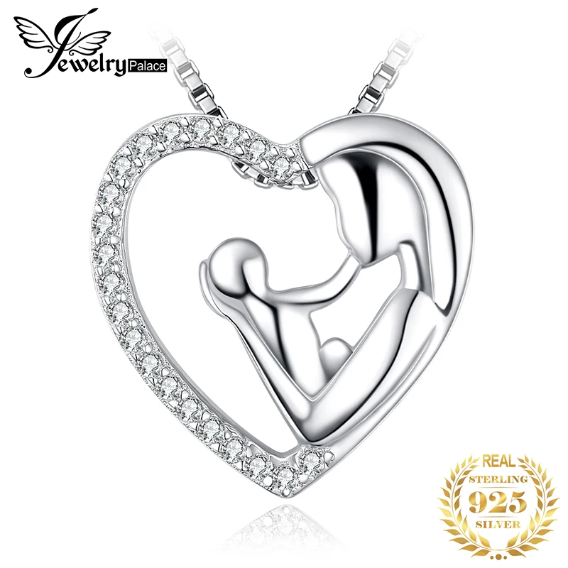 Мать ребенок серебряный кулон-Сердце ожерелье 925 Серебряное колье эффектное