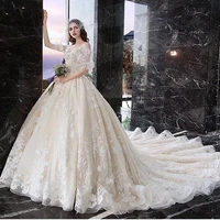 vintage princess ball gown bridal wedding dresses lace backless with 34 sleeves wedding gowns for bride v neckline appliqued