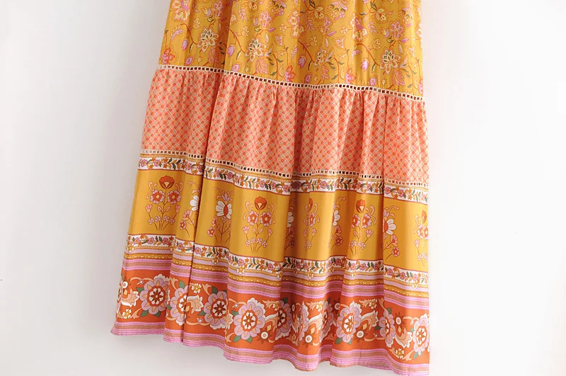 Винтажное шикарное женское желтое платье с цветочным принтом Пляжное богемное