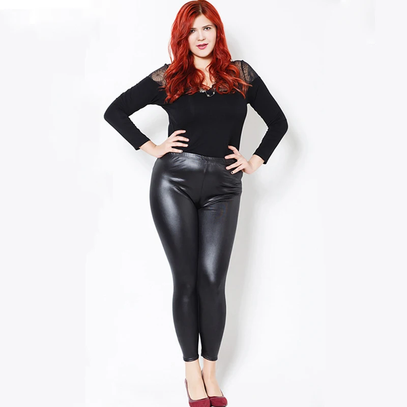 XL-6XL осенние женские узкие брюки из искусственной кожи повседневные леггинсы
