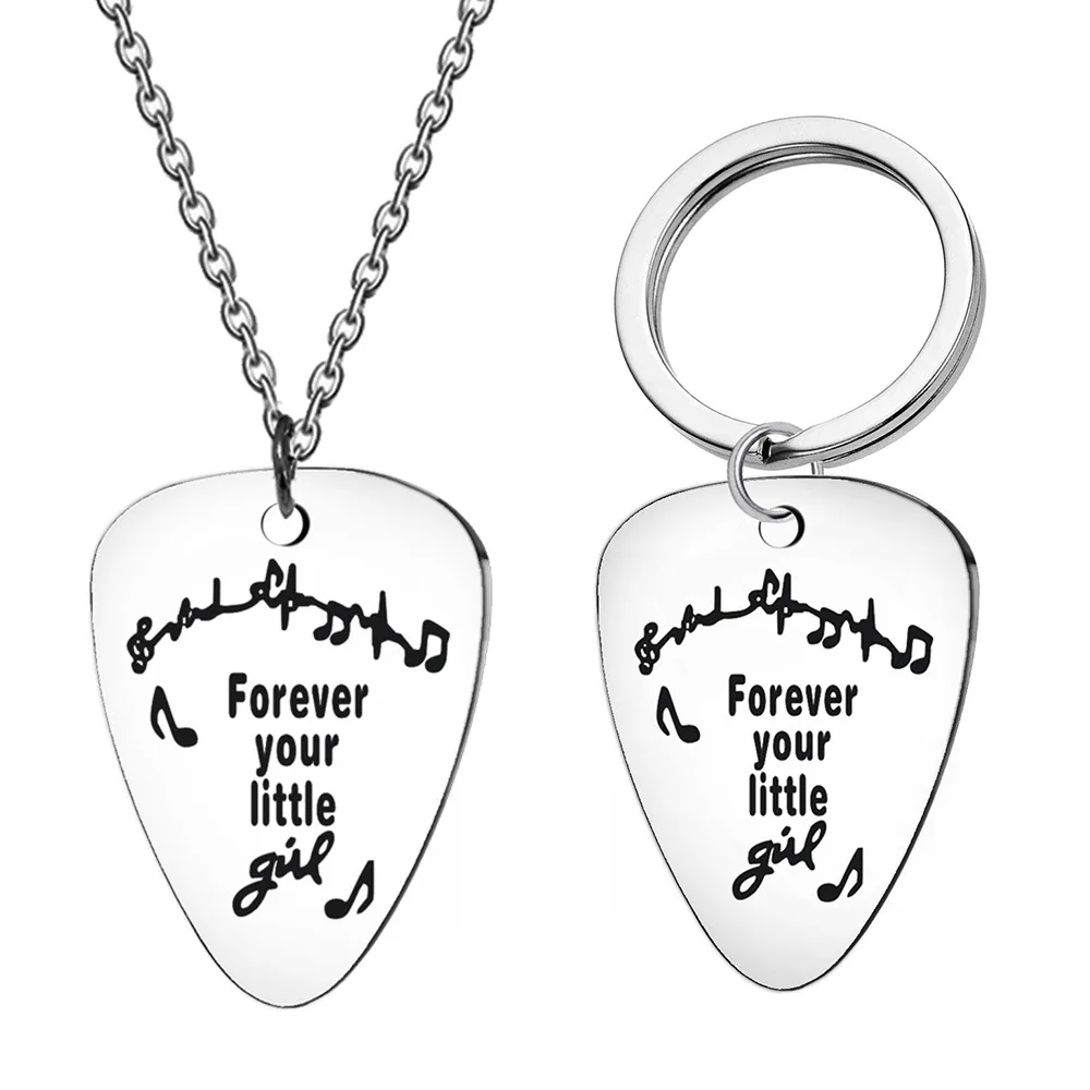 

2021 new fashion popular Guitar Pick Necklace stainless steel pick birthday gift family love music forever
