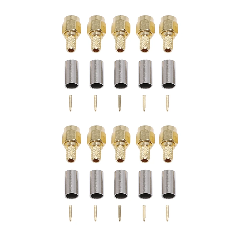 

10Pcs SMA Male Plug RF Coaxial Connector Crimp For RG58 RG142 RG400 LMR195 RG223