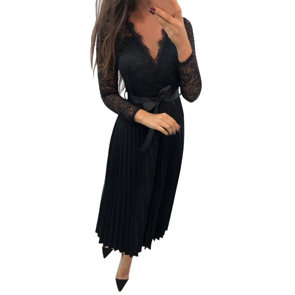 Новинка женское однотонное кружевное платье SAGACE с длинными рукавами элегантное