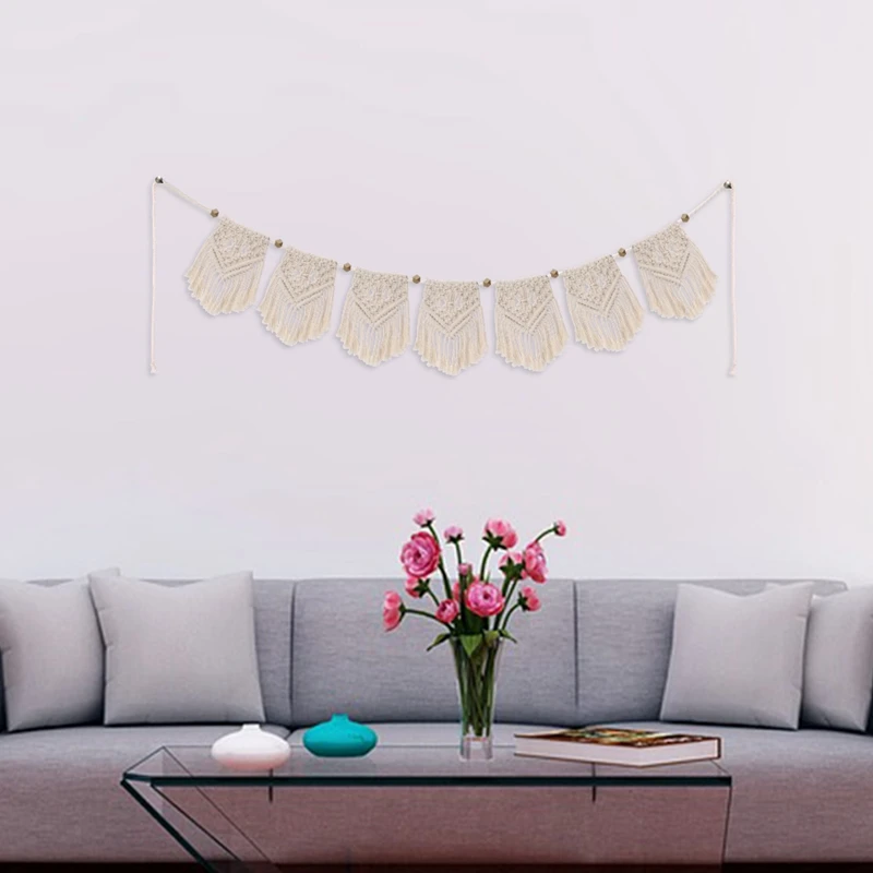 Шикарный скандинавский ветровой гобелен DIY ручной работы из хлопчатобумажной веревки богемное украшение стены гобелен из макраме настенный