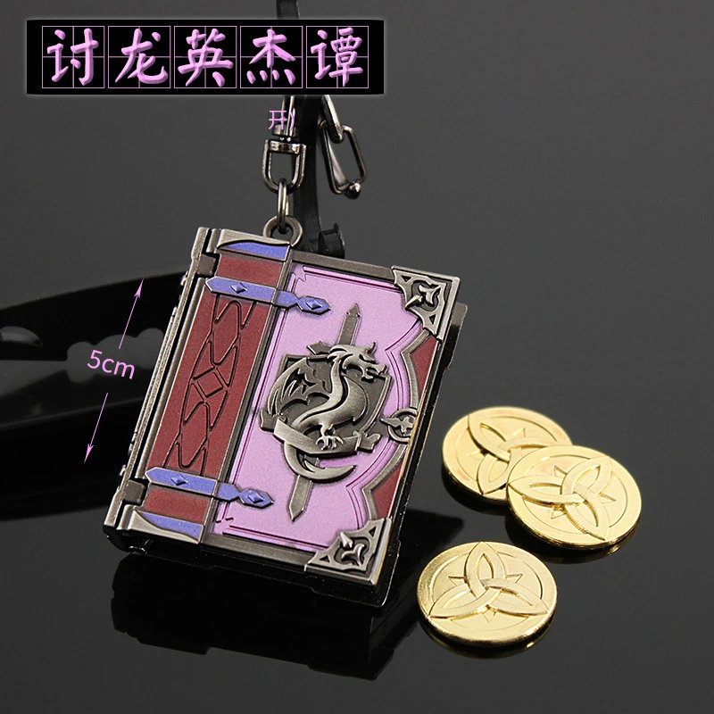 

Game Genshin Impact Mona Cosplay Prop Anime Metal Keychain KeyRing with 3pcs Mora Coin Couples Boyfriend Gifts Hallowen Prop