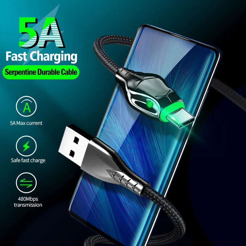 Змеиный кабель USB Type-C шнур для быстрой зарядки и передачи данных зарядное
