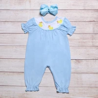 summer clothes girl solid blue floral three duck short sleeve romper newborn infant cute jumpsuit kids toddler baby clothes