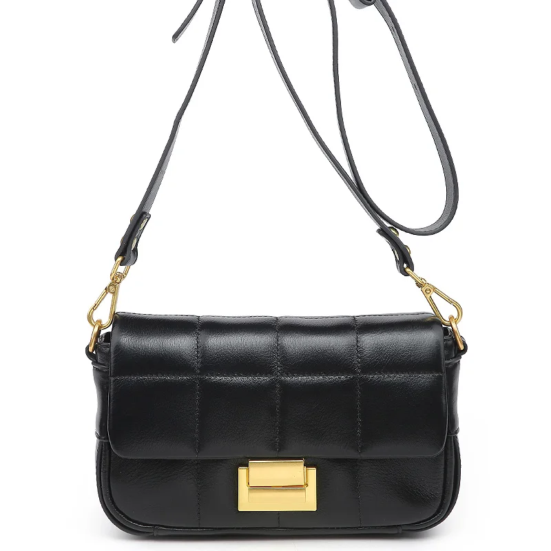 

New Lattice Leather Messenger Bag For Women Crossbody Bags Ladies Small Flap Handbag First Layer Cow Leather Female Shoulder Bag