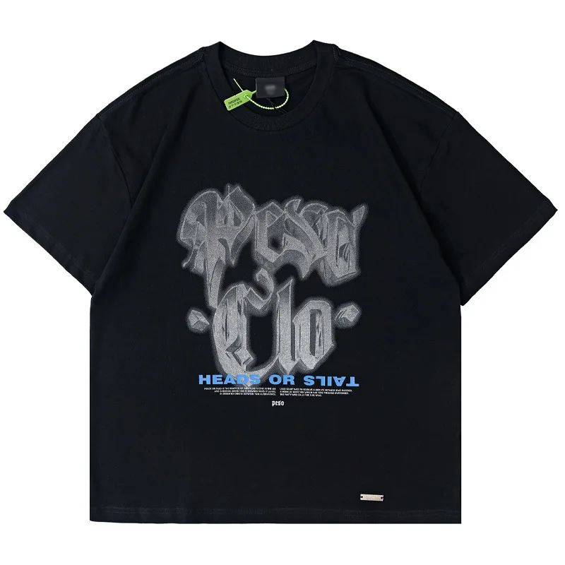 

High Street Brand Peso Letter Painting Tee Best Quality 100% Cotton Oversized Streetwear T-shirts T Shirt Men T-shirt