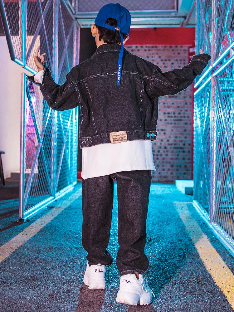 

Hip Hop Clothing Denim Suit Boys Modern Ballroom Dance Clothes Girls Pants Kids Stage Costume Performance Hiphop Outfit BL4787