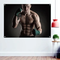 boxer with clenched fists banner flag poster sports workout wallpaper tapestry wall hanging cloth for bedroom living room gym