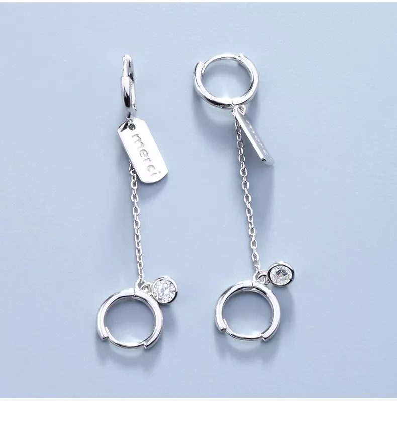 Серьги из стерлингового серебра 925 пробы, модные серьги с двойным отверстием для ушей, круглые циркониевые цепочки с кисточками, популярные индивидуальные ювелирные изделия для девочек и мальчиков