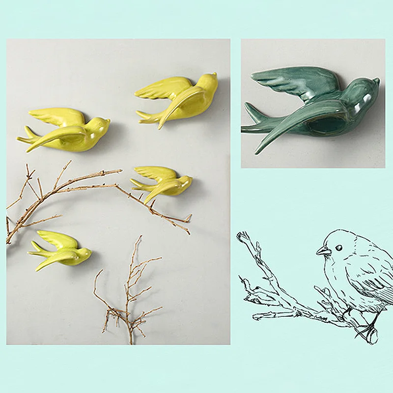 

1 Pcs Colorful Swallows Wall Mounted Hanging Decoration Crafts Nordic Ceramic Wall Mount Hanging Ornaments For Home Wall Decor