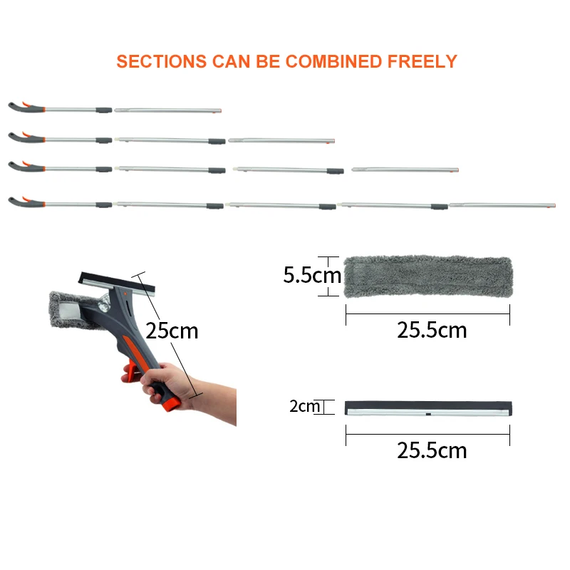 

East Spray Window Cleaner Glass Cleaning Brush Squeegee Glass Wiper Scraper Household Cleaning Tools 5.74/6.33 Feet Long Pole