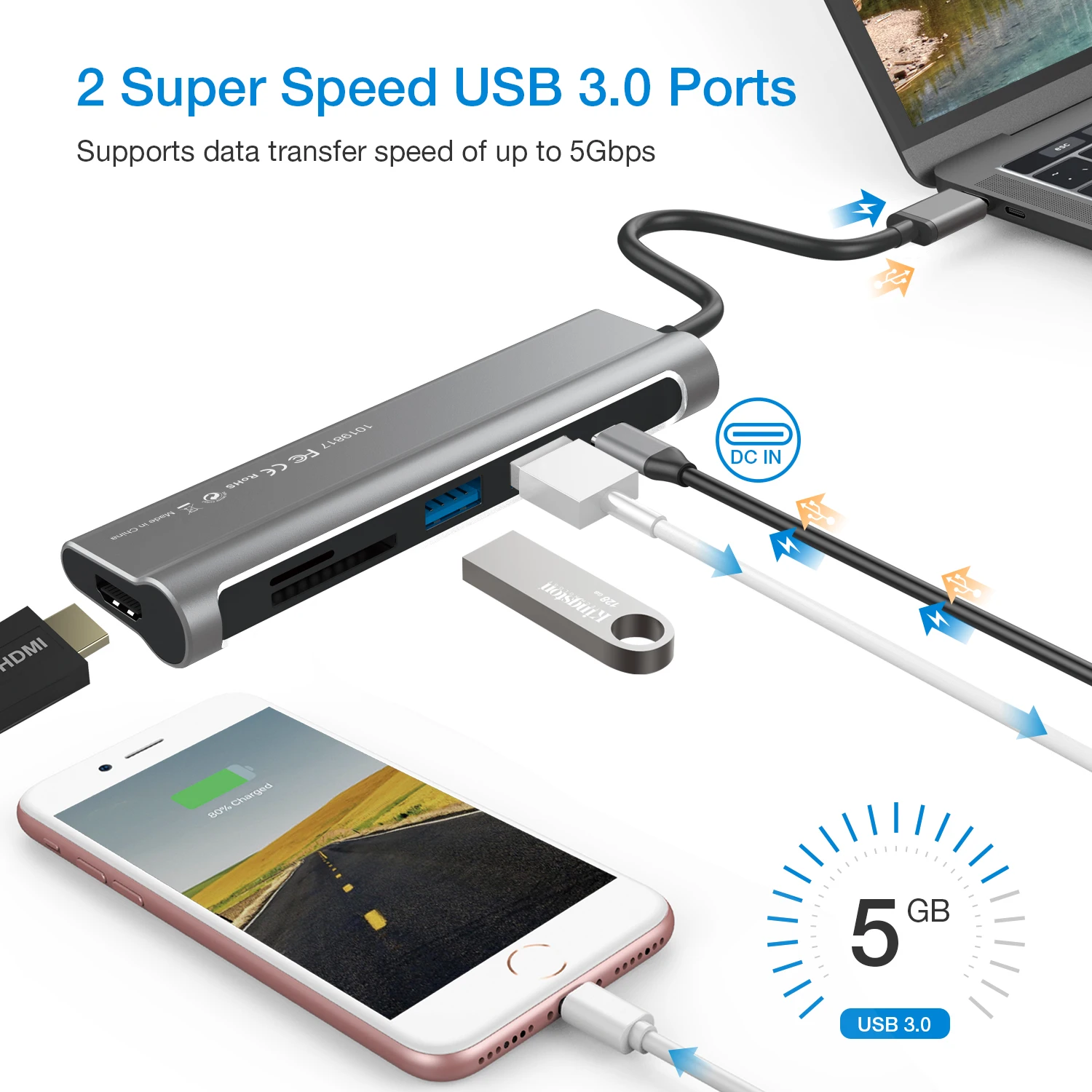 DZLST usb-хаб type C к USB 3,0 HDMI кардридер PD Зарядка для MacBook samsung Galaxy S9/S8 huawei P20 Pro Thunderbolt 3 концентратор