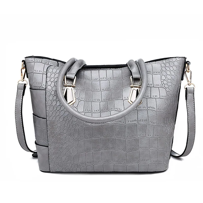 Женская сумка на плечо модная женская с крокодиловым узором кожаная Большая