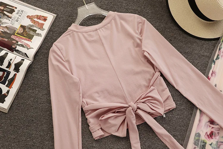 Весна-осень Женский комплект 2 шт. футболка с длинным рукавом необычной длины +