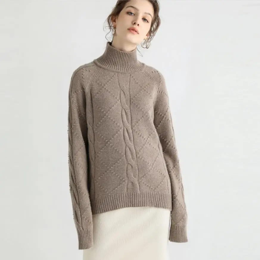 

Spring fashion brand high collar cashmere knit sweater fashion female thicker warm long sleevewoolen tops F901 dropship