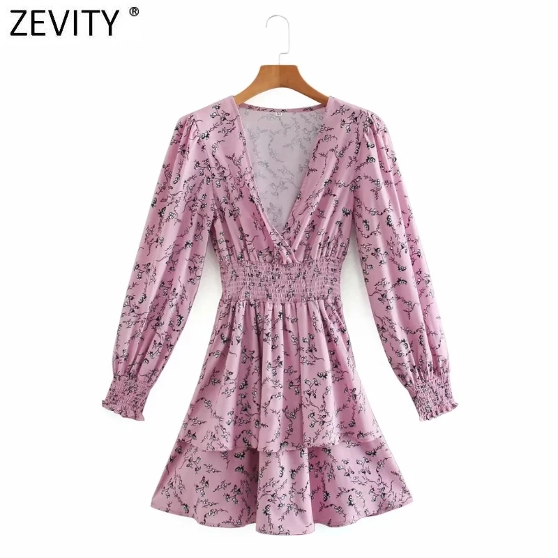 

Женское милое платье Zevity 2021 с V-образным вырезом, цветочным принтом и оборками, женское шикарное эластичное платье для вечерние, повседневна...
